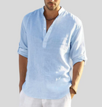 Men's linen shirt with V-neck and relaxed fit, ideal for summer