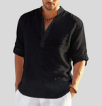 Men's linen shirt with V-neck and relaxed fit, ideal for summer