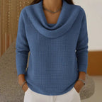 Women waffle knit sweater with waterfall neckline in multiple colours