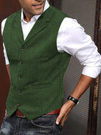 Men's herringbone waistcoat tailored fit, wool blend five-button notch lapel vest