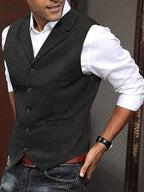Men's herringbone waistcoat tailored fit, wool blend five-button notch lapel vest