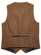 Men's herringbone waistcoat tailored fit, wool blend five-button notch lapel vest