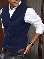 Men's herringbone waistcoat tailored fit, wool blend five-button notch lapel vest