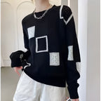 Women knit sweater geometric pattern relaxed fit round neckline