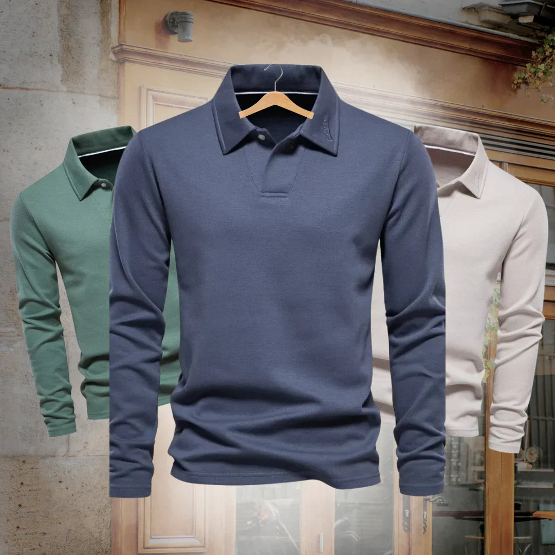 Men cotton blend polo sweater classic collar button-down casual fit