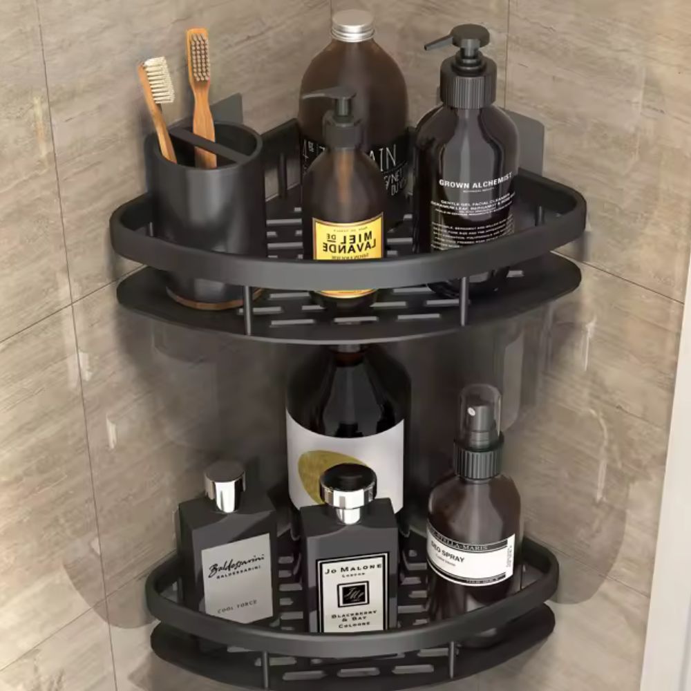 Wall-mounted shower caddy organizer rustproof 1 and 2 tier silver and black