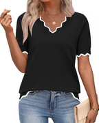 Women's short sleeve V-neck lightweight knit top, business casual style