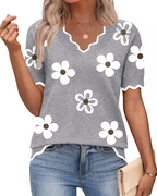 Women's short sleeve V-neck lightweight knit top, business casual style