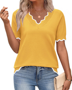 Women's short sleeve V-neck lightweight knit top, business casual style