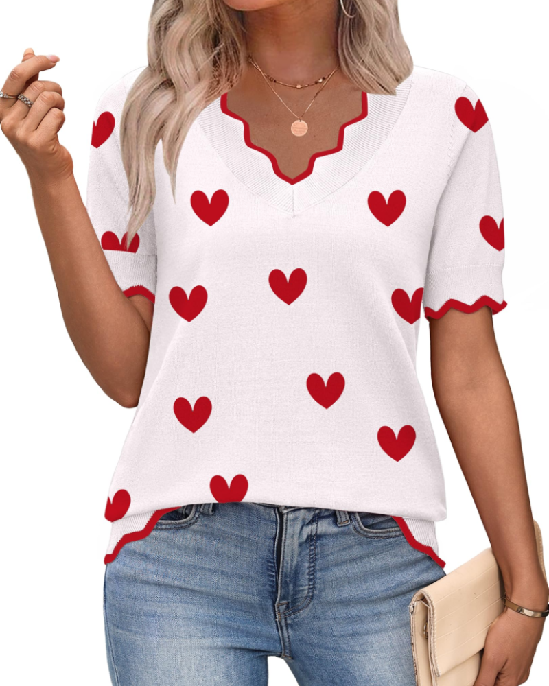 Women's short sleeve V-neck lightweight knit top, business casual style