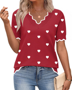 Women's short sleeve V-neck lightweight knit top, business casual style