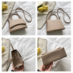 Women's PU leather handbag with top handle and crossbody strap, available in black and khaki