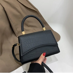 Women's PU leather handbag with top handle and crossbody strap, available in black and khaki