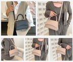 Women's PU leather handbag with top handle and crossbody strap, available in black and khaki