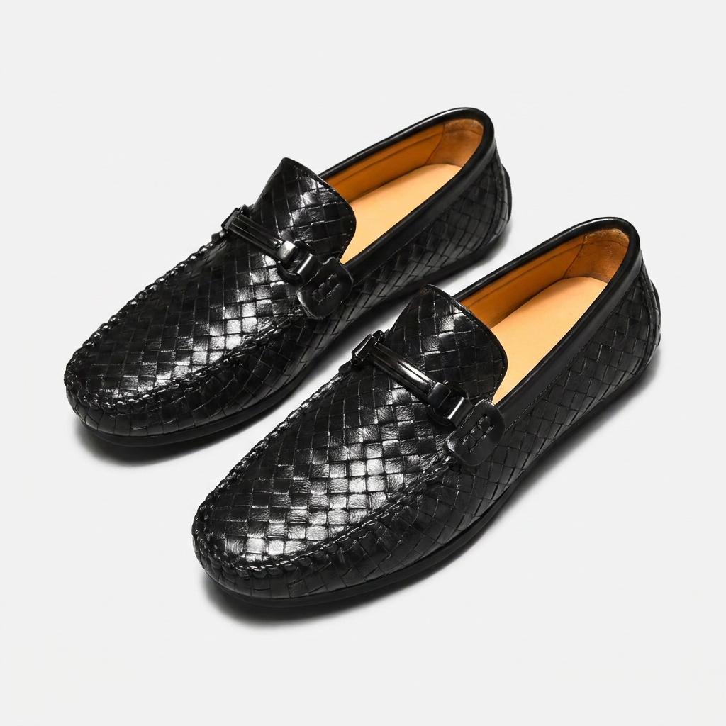 Men's Leather Loafers | Woven Slip-On Driving Style