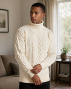 Men thick knit turtleneck sweater relaxed fit winter pullover