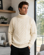 Men thick knit turtleneck sweater relaxed fit winter pullover