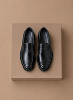 Men's Leather Loafers | Penny Strap, Slip-On | Black