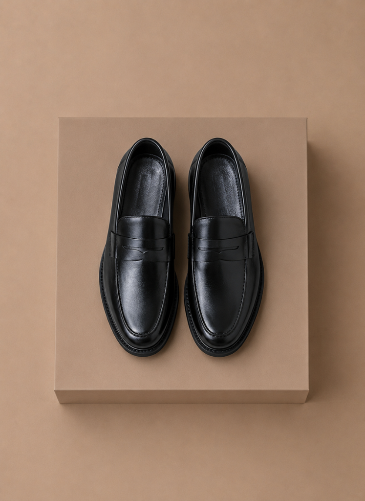 Men's Leather Loafers | Penny Strap, Slip-On | Black