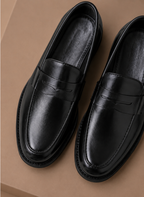 Men's Leather Loafers | Penny Strap, Slip-On | Black