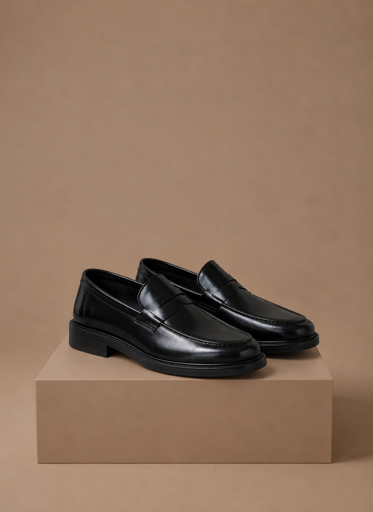 Men's Leather Loafers | Penny Strap, Slip-On | Black