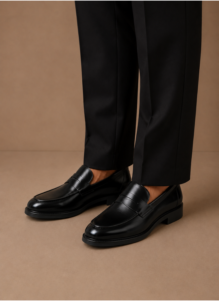 Men's Leather Loafers | Penny Strap, Slip-On | Black