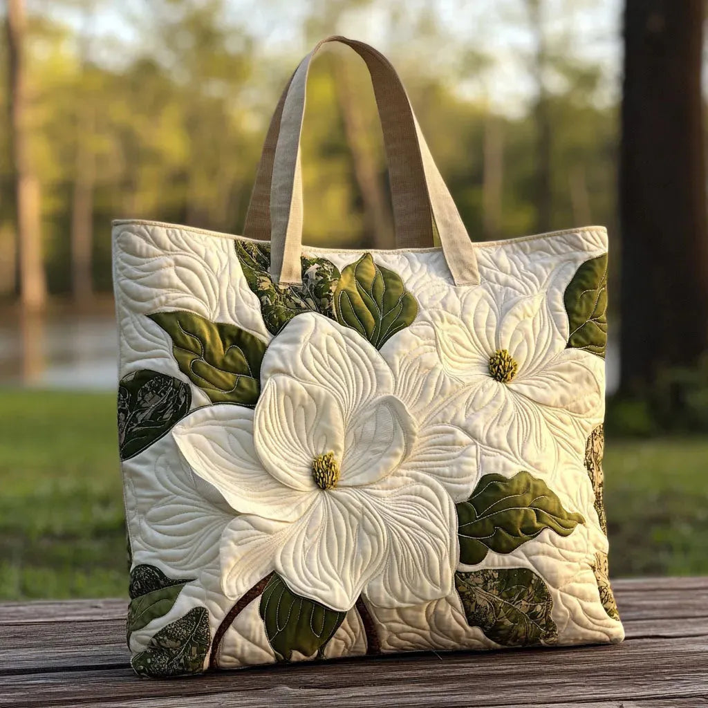 Women floral tote bag padded with zipper closure in white