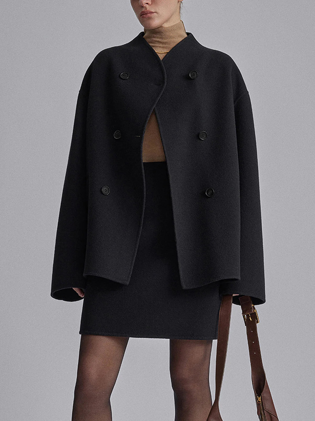 Women's button coat relaxed fit plush fabric, available in Brown, Grey, Black, Khaki