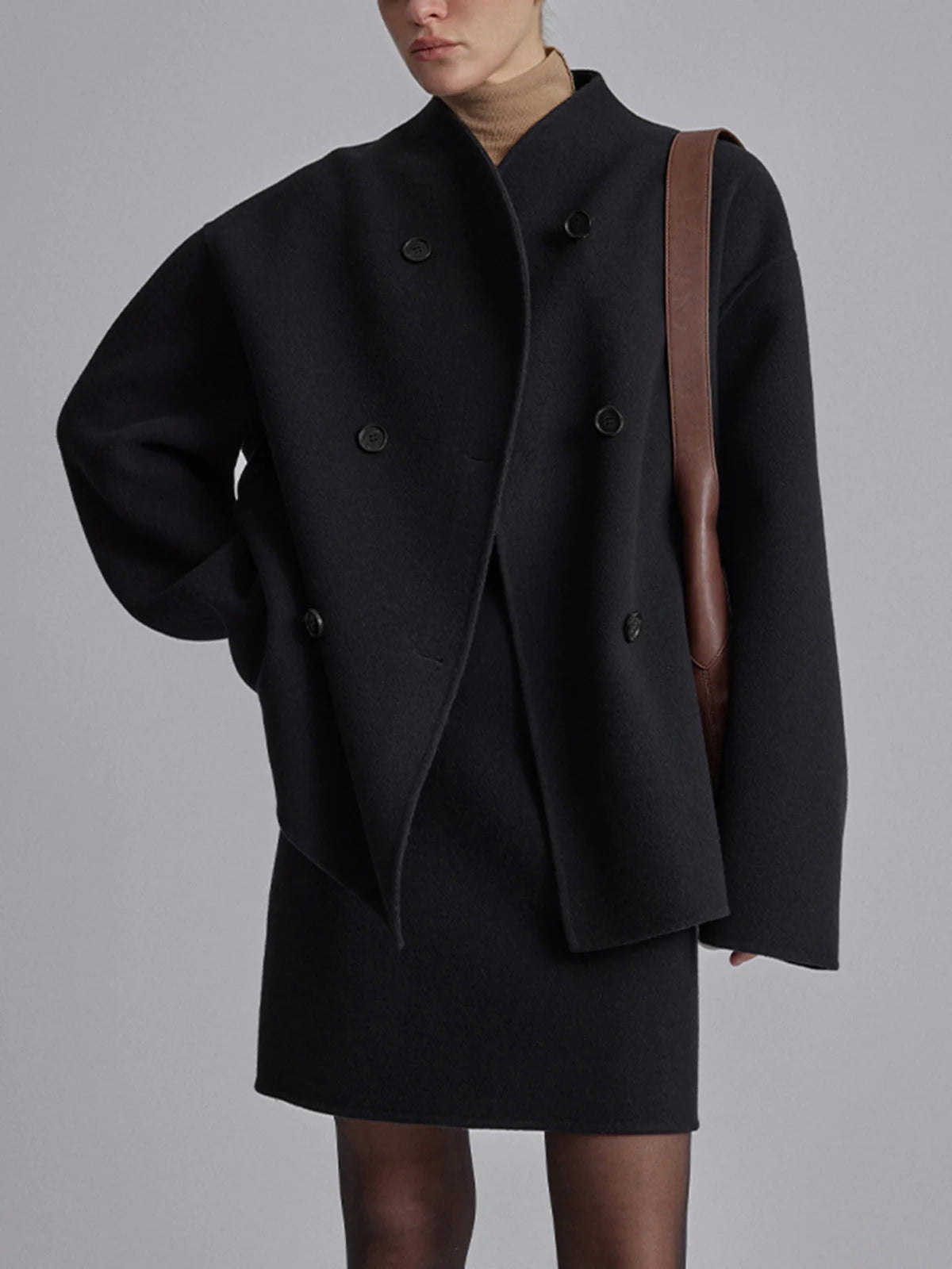 Women's button coat relaxed fit plush fabric, available in Brown, Grey, Black, Khaki
