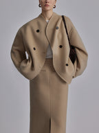 Women's button coat relaxed fit plush fabric, available in Brown, Grey, Black, Khaki