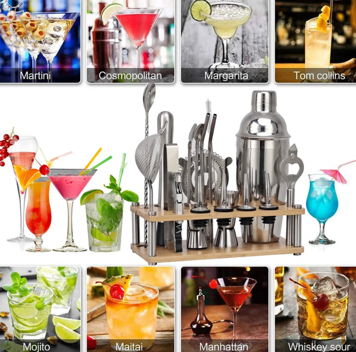 23-piece professional bartender set stainless steel cocktail kit with shaker and tools