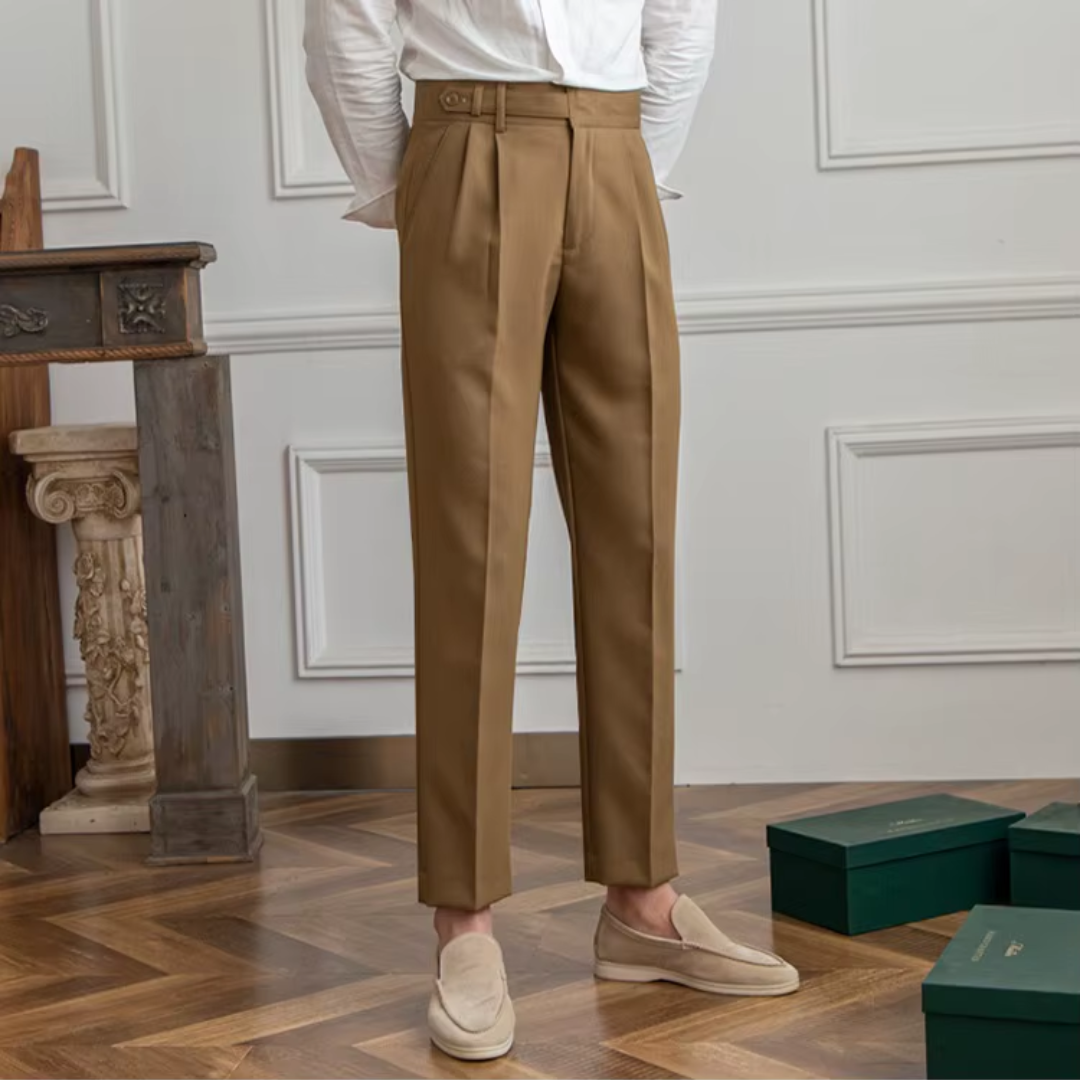 Men pleated high waist chino trousers in classic tailored fit