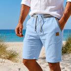 Men linen look shorts relaxed fit with elastic drawstring waist and side pockets