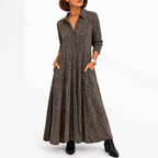 Women's midi shirt dress relaxed fit with long sleeves and side pockets