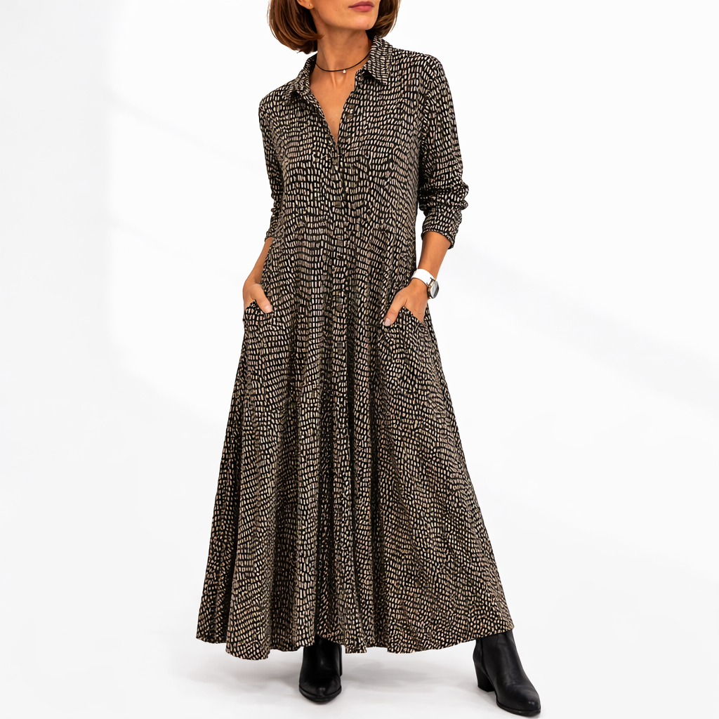 Women's midi shirt dress relaxed fit with long sleeves and side pockets