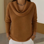 Women waffle knit sweater with waterfall neckline in multiple colours