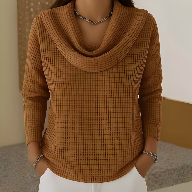 Women waffle knit sweater with waterfall neckline in multiple colours