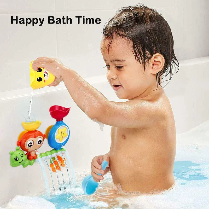 Kids bath toy water play set with suction cup wall track, educational toddler toy