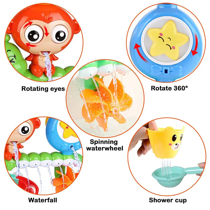 Kids bath toy water play set with suction cup wall track, educational toddler toy