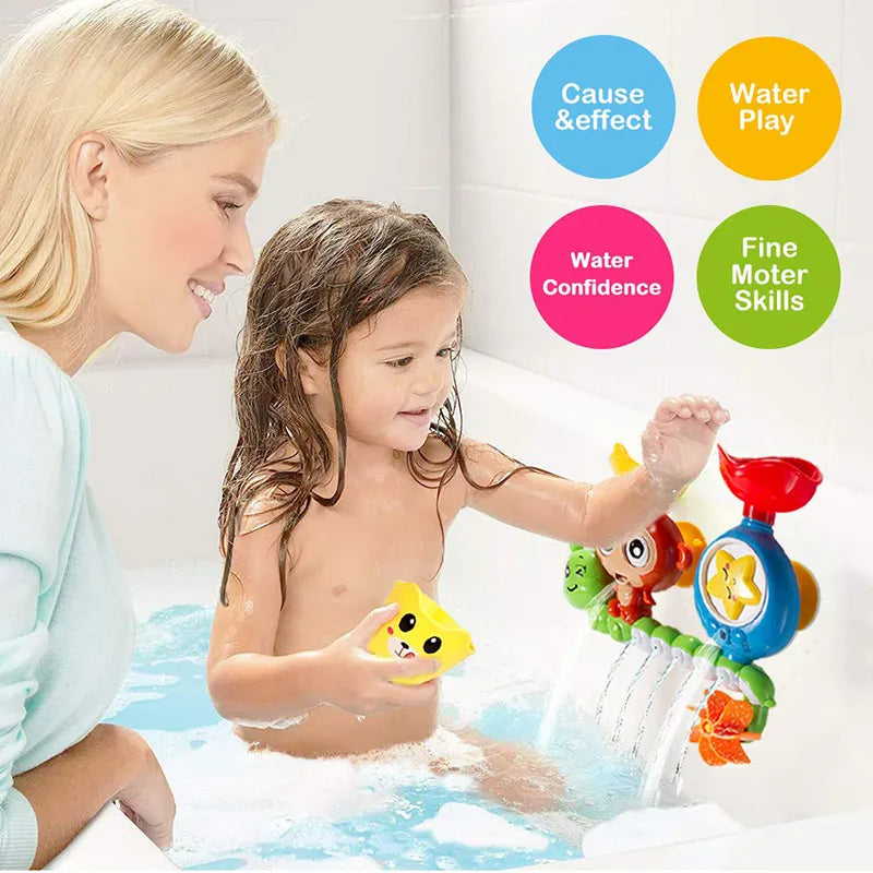 Kids bath toy water play set with suction cup wall track, educational toddler toy
