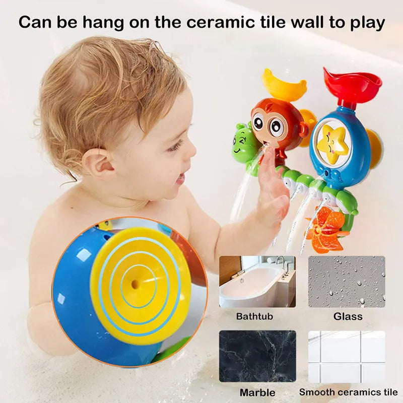 Kids bath toy water play set with suction cup wall track, educational toddler toy