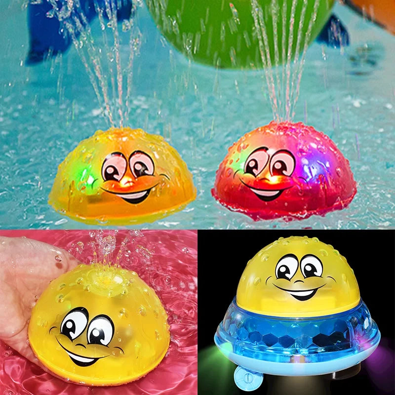 LED water spray ball bath toy with color-changing lights for toddlers