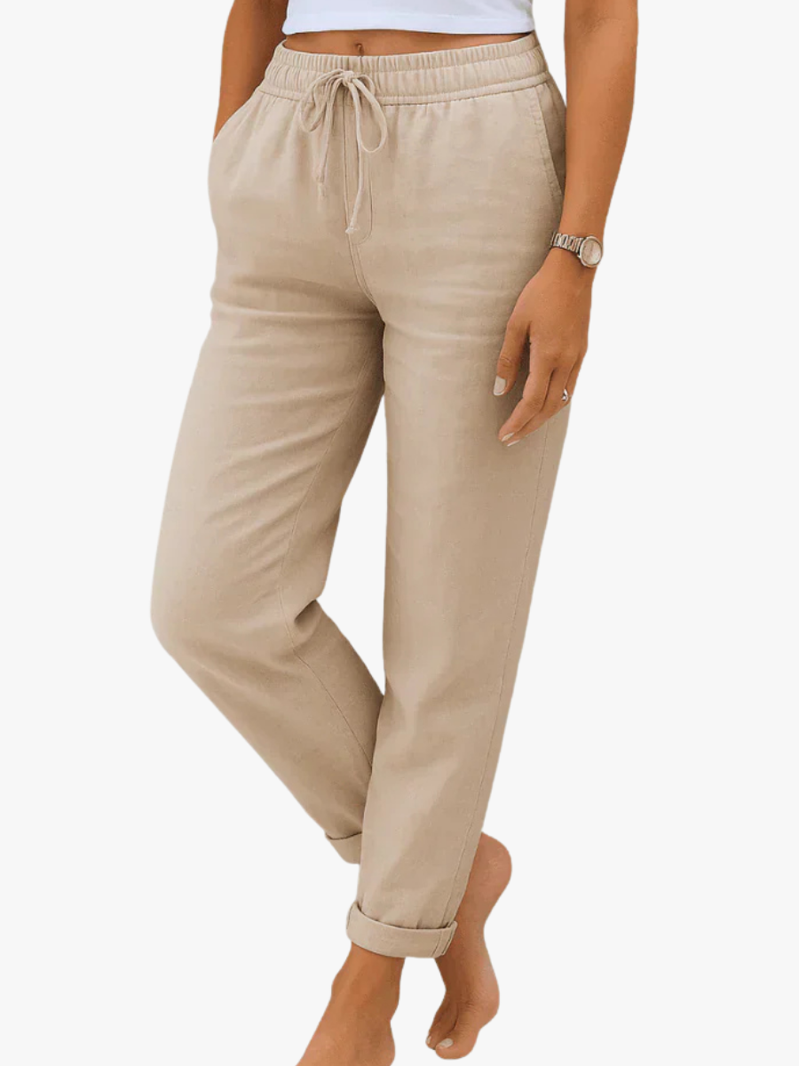 Women Linen Pants Stretch Elastic Waist Relaxed Fit | Talia