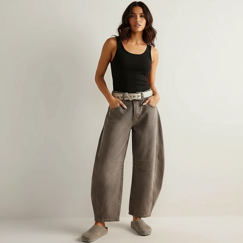 Women's baggy jeans high waist relaxed fit casual denim