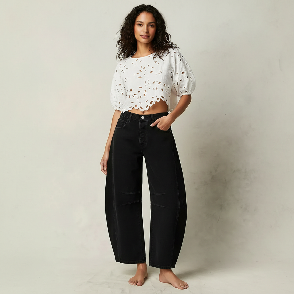 Women's baggy jeans high waist relaxed fit casual denim