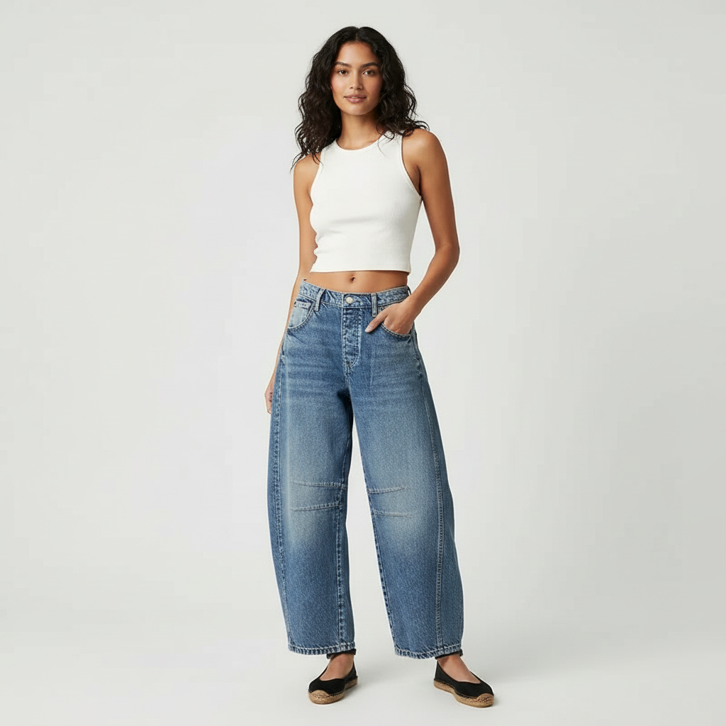 Women's baggy jeans high waist relaxed fit casual denim