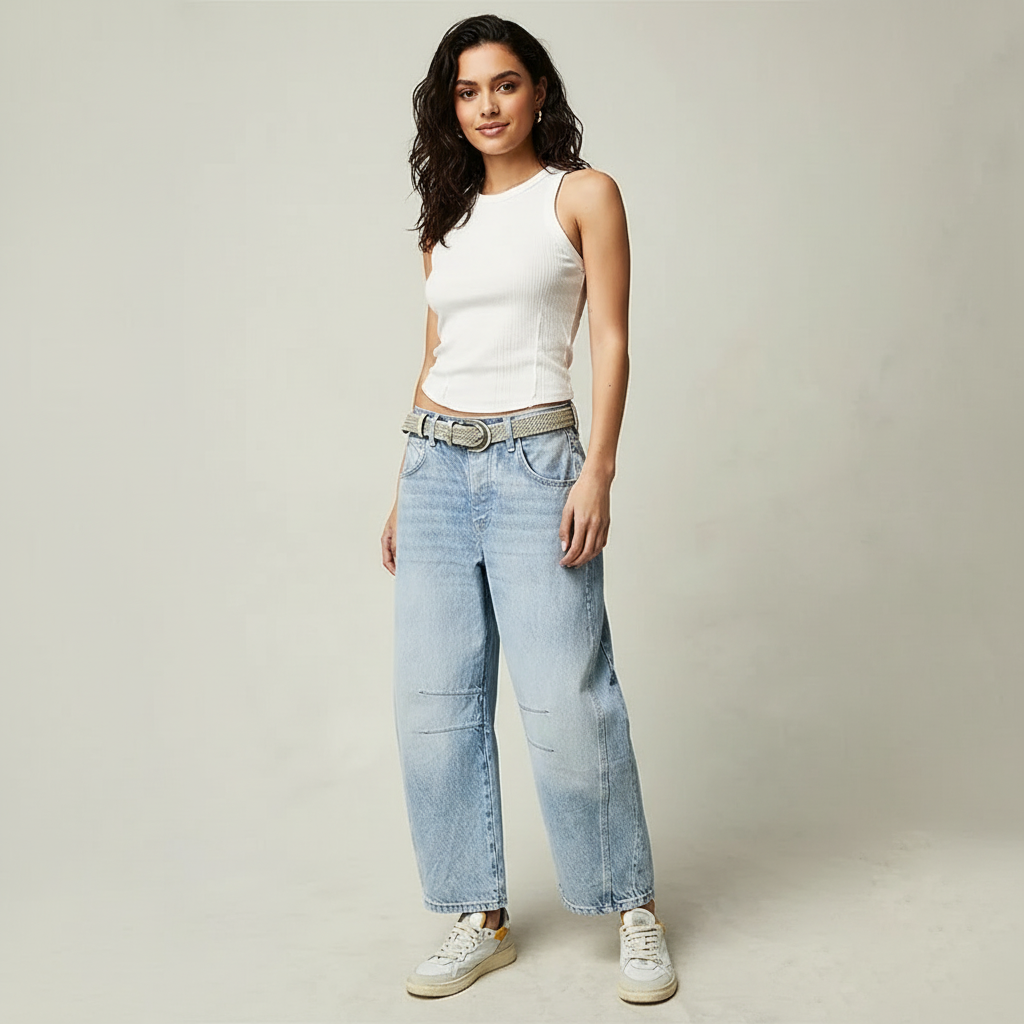 Women's baggy jeans high waist relaxed fit casual denim