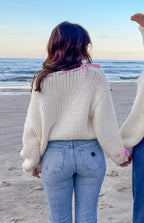 Women chunky knit pullover one shoulder with contrast bow detail