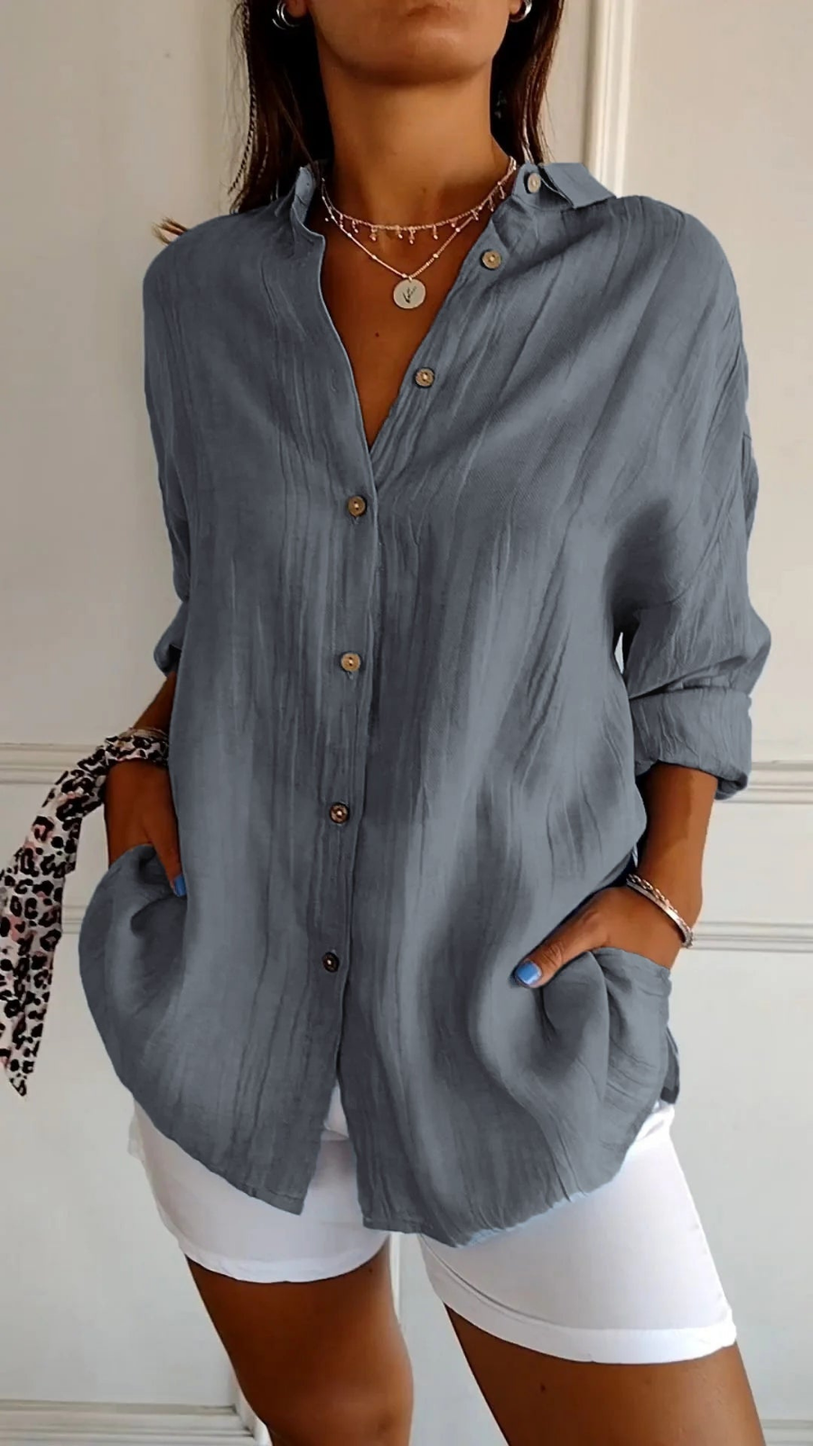 Women's linen oversized button-down collared shirt, relaxed summer fit