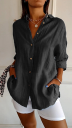 Women's linen oversized button-down collared shirt, relaxed summer fit